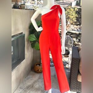 Diane Von Furstenberg Red Knot One Shoulder Dressy Jumpsuit Size XS 0